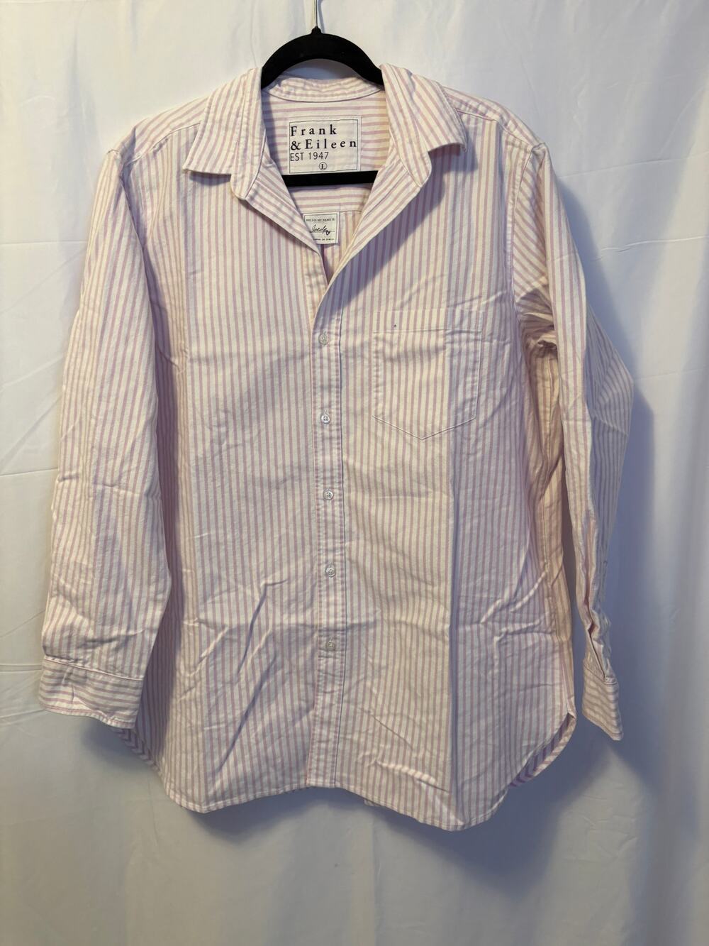 New Frank & Eileen Joedy Top White Purple Striped Long Sleeve Shirt Women's Sz L